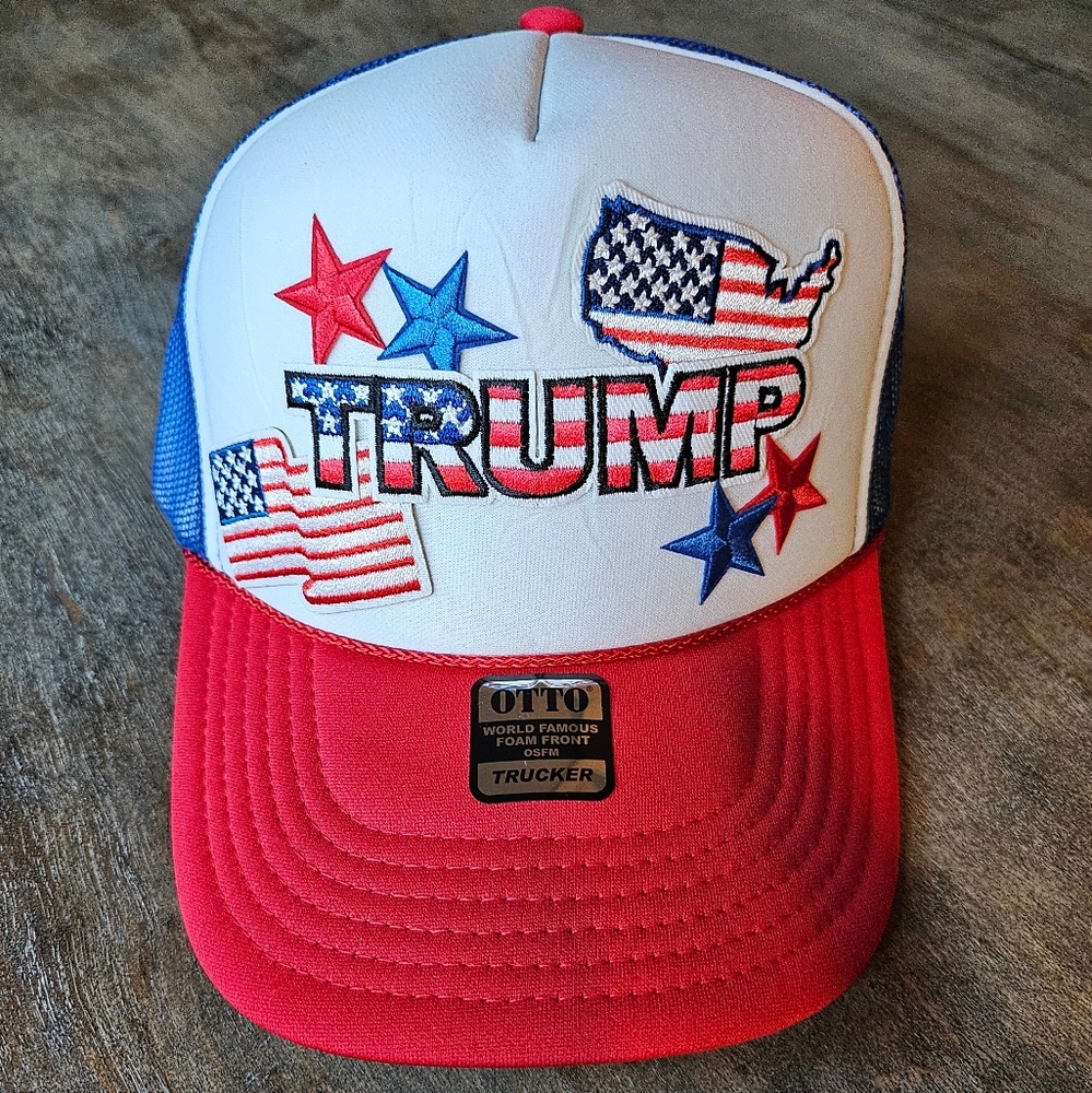 NWT RED OTTO Trump Patriotic Red and Blue Trucker Hat